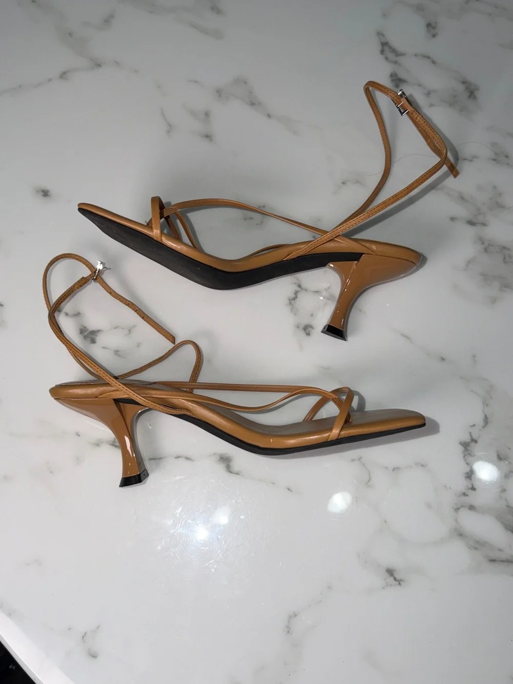 Jeffrey Campbell Tan Minimalist Ankle Strap Kitten Heel Sandals Women's Size 7.5